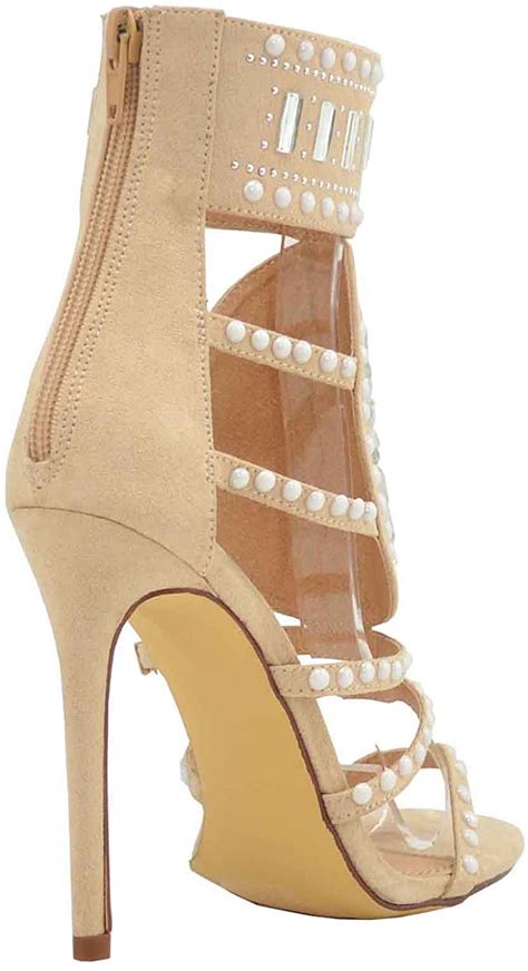 Olivia And Jaymes OJ Embellished Sparkly Open Toe High Heel Nude Size
