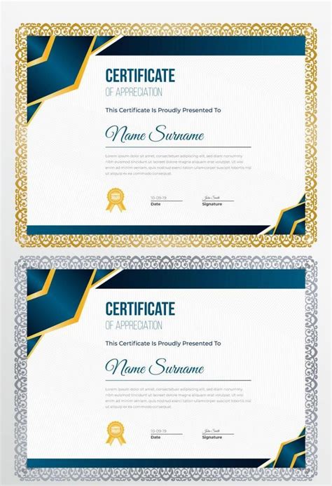 Two Certificates With Blue And Gold Trimming