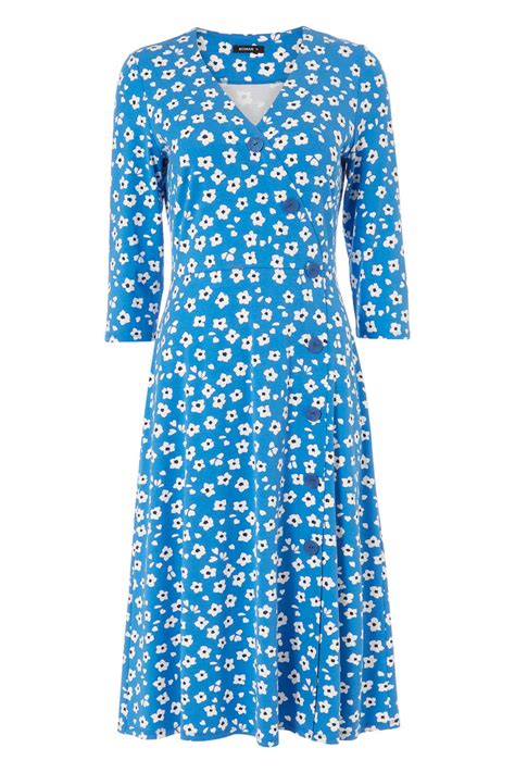 Floral Print Midi Length Tea Dress In Blue Roman Originals Uk