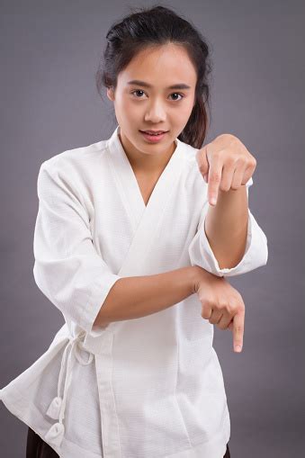 Woman Fighter Portrait Asian Woman Practicing Chinese Martial Arts