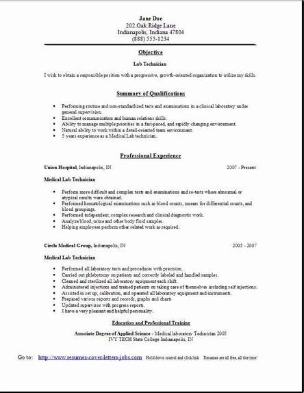Sample Resume For Medical Laboratory Technician Resume Letter