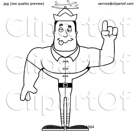 Clipart Of A Black And White Drunk Buff African American Male Christmas Elf Royalty Free