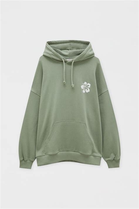 Oversize Pouch Pocket Hoodie With Flower Detail Pullandbear Pull And