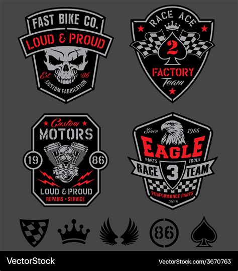 Motor Racing Emblem Patch Set Royalty Free Vector Image