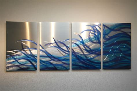 Resonance Blue Metal Wall Art Abstract Contemporary Modern Decor On