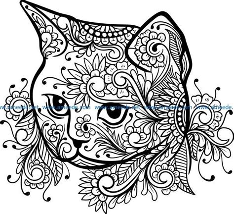 Floral Cat File Cdr And Dxf Free Vector Download For Laser Engraving Machines Download Free