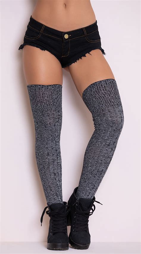 One Size Fits Most Womens Grey Good Girl Thigh High Stockings Thick Grey Thigh Ebay