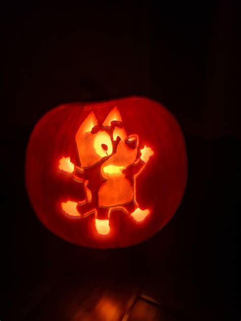 Husband Carved A Bluey Pumpkin This Year Rbluey In 2022 Pumpkin
