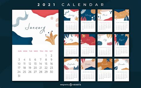 Abstract 2021 Year Calendar Design Vector Download