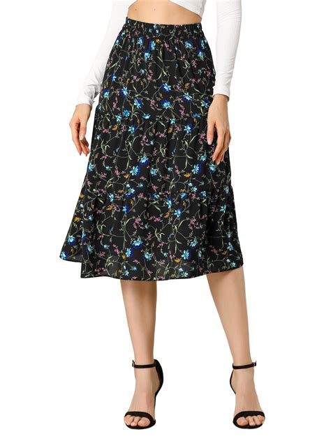 Allegra K Womens A Line Floral Print Casual Midi Skirts