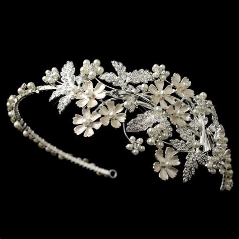 Charming Light Silver Floral Rhinestone And Ivory Pearl Wedding