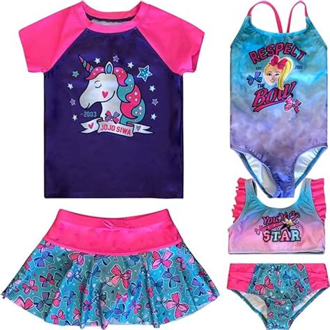 Jojo Siwa Little Girls Swimsuit Set Rash Guard Bikini Skirt One Piece