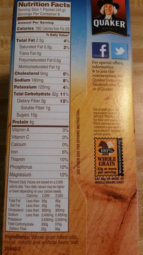 Get full nutrition facts for other quaker products and all your other favorite brands. Quaker Oatmeal Nutrition Label - 30 Quaker Oatmeal ...