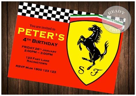 Editable Ferrari Racing Car Birthday Invitation Insta