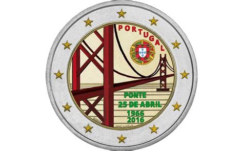 Portugal 2 Euro 2016 25th April Bridge Coloured Colored 2 Euro Coins