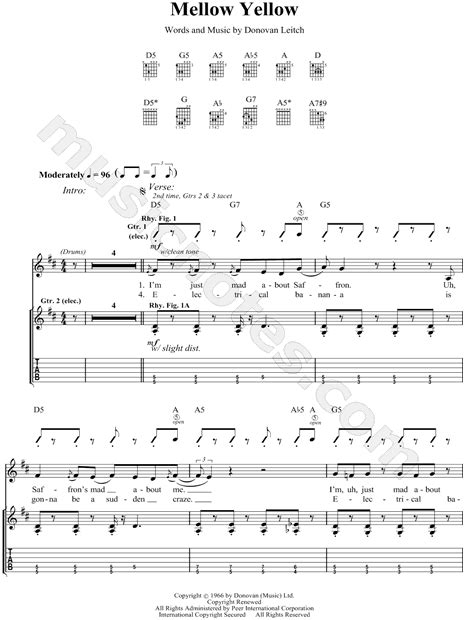 Donovan Mellow Yellow Guitar Tab In D Major Download And Print Sku