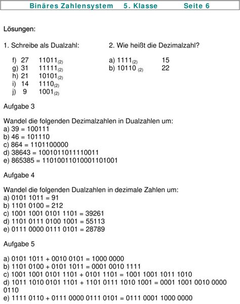 Übungsblatt Zu Zahlensysteme