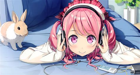 Download 1920x1033 Anime Girl Headphones Pink Hair