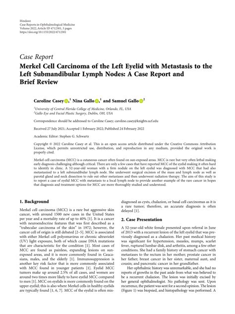 Pdf Merkel Cell Carcinoma Of The Left Eyelid With Metastasis To The