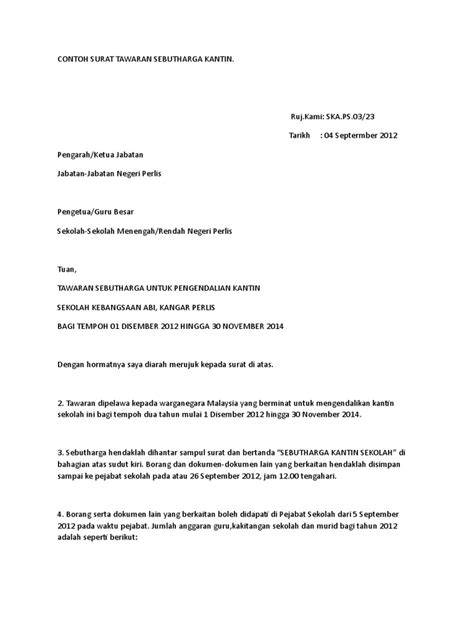 Surat rasmi tawaran kerja dari majikan selangor t. CONTOH SURAT TAWARAN SEBUTHARGA KANTIN