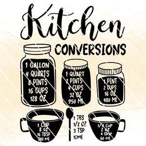 Kitchen Conversions Chart Svg Recipe Cheat Sheet Svg Etsy Conversion
