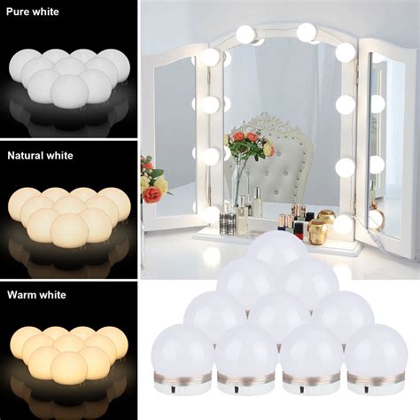 10 Bulbs Hollywood Style Led Vanity Dimmable Mirror Lamp Lights Kit For