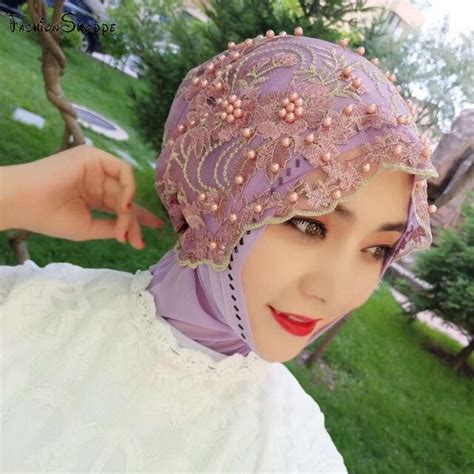 Luxurious Women Muslim Wedding Headwear Beaded Hijab Turban Beanie