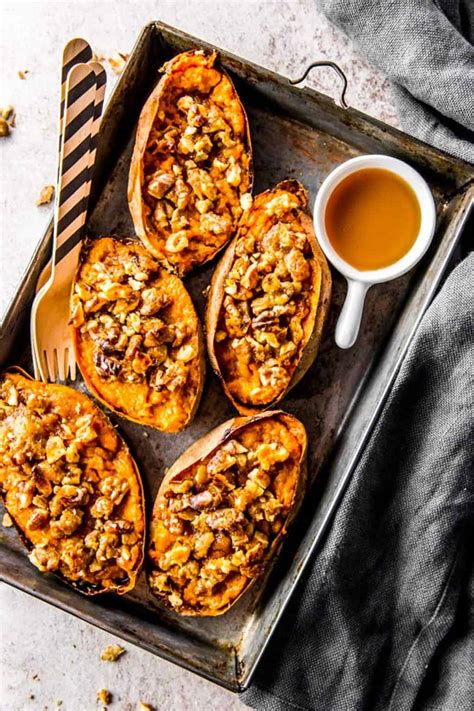Twice Baked Sweet Potatoes With Maple And Walnuts Savory Nothings