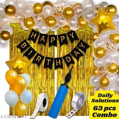 Happy Birthday Decoration Kit Combo Set Pcs Birthday Bunting Golden Foil Curtain Metallic