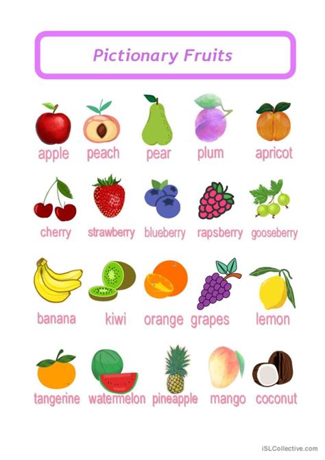 Pictionary Fruits English Esl Worksheets Pdf And Doc