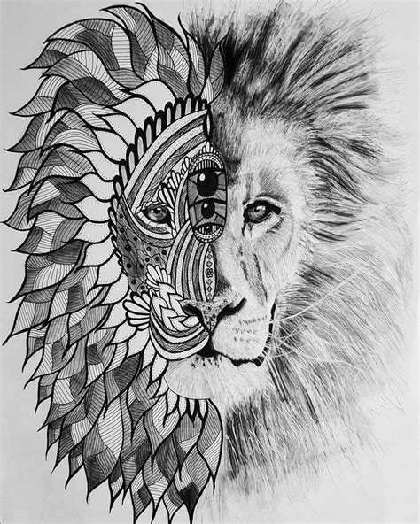Zentangle Lion Drawings Art Humanoid Sketch
