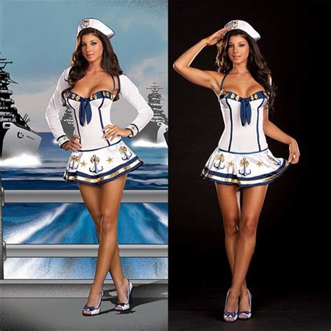 New Sexy White Sailor Suit For Lady New Sexy Navy Play Role Uniforms Halloween Cosplay Hat