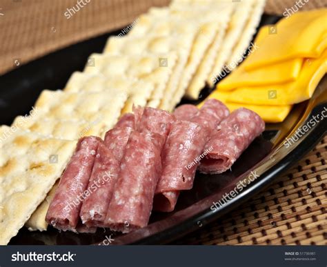 Saltine Crackers Genoa Salami And American Cheese Stock Photo 51736981