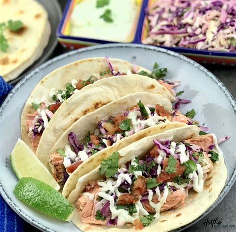 Simple Salmon Tacos With Slaw And Salsa Heather Mangieri Nutrition