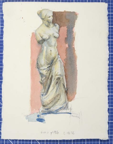 Venus De Milo Figure Drawing Original Art Watercolor Pencil Sketch Louvre Museum Statue