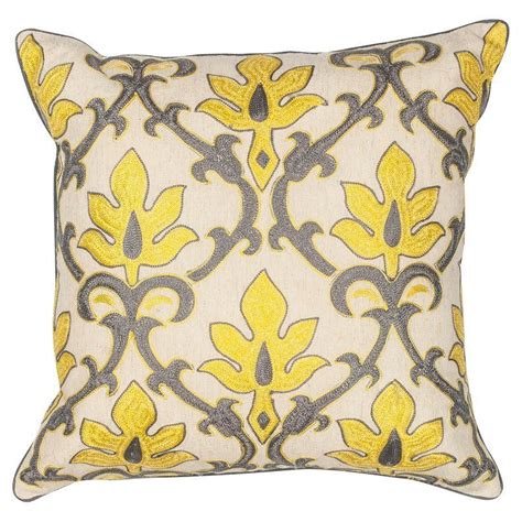 Kas Rugs L196 Yellow Gray Damask Decorative Pillow Pill19618sq Grey