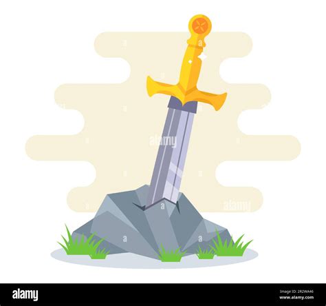 The Legendary Sword In The Stone Flat Vector Illustration Stock Vector
