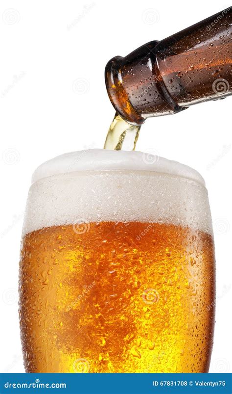 The Process Of Pouring Beer Into The Glass Stock Photo Image Of