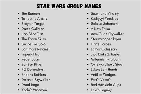 Star Wars Team Names 250 Names For Your Star Wars Group