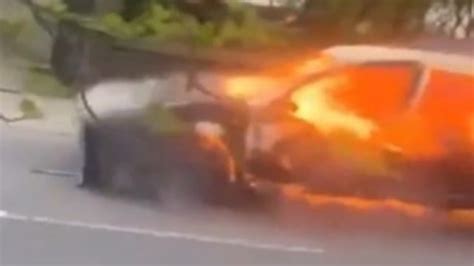 Terrifying Moment Ghost Car On Fire Drives On Road And Smashes Into Bus