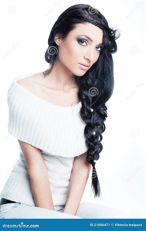 Pretty Brunette With Fashionable Braids Stock Image Image Of Body