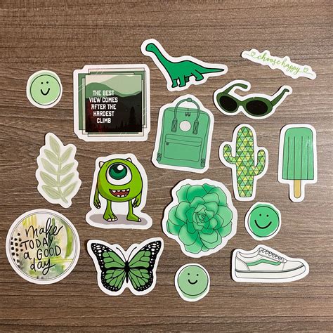 Green Themed Sticker Set 16 Pieces Etsy