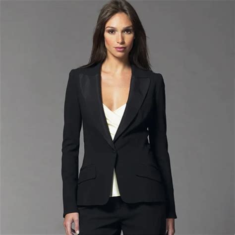 Black Womens Business Suits Formal Evening Prom Party Black Lapel Female Office Uniform One
