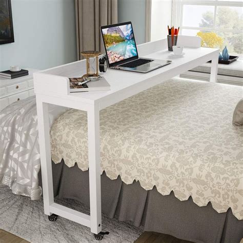 Tribesigns Overbed Table With Wheels Queen Size Mobile Computer Desk