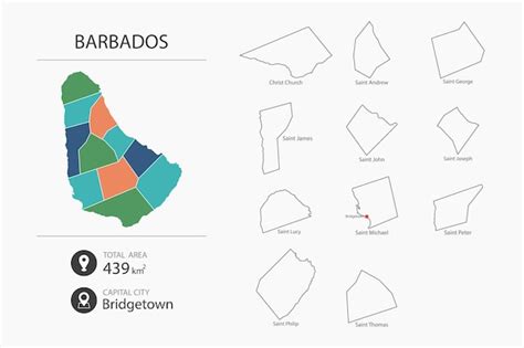 kaart van barbados met gedetailleerde landkaart kaartelementen van steden totale oppervlakte en