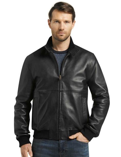 Mens Big And Tall Black Lambskin Bomber Leather Jacket