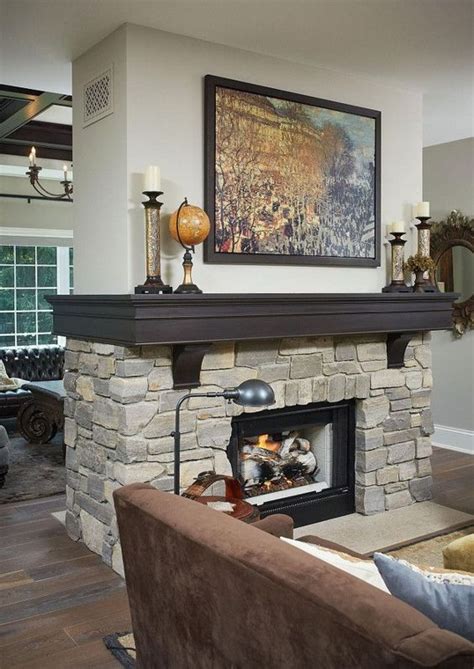 The stunning metal wall clock features a round distressed black frame and a white clock face with rust brown. Image result for farmhouse double sided fireplace ...