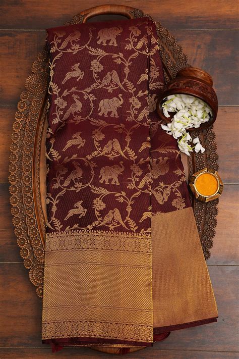 Check spelling or type a new query. Rosewood Brown Zari Woven Kanchipuram Silk Saree-YG00630 in 2020 | Saree, Silk sarees, Zari
