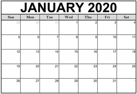 2020 Editable Calendar Printable Template