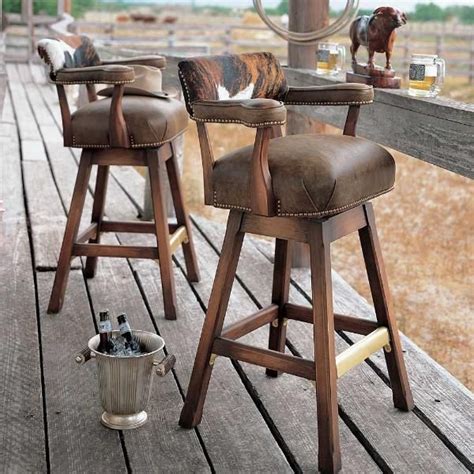 Add A Touch Of Ranch To Your Bar With Rustic Hardwood Swivel Bar Stools